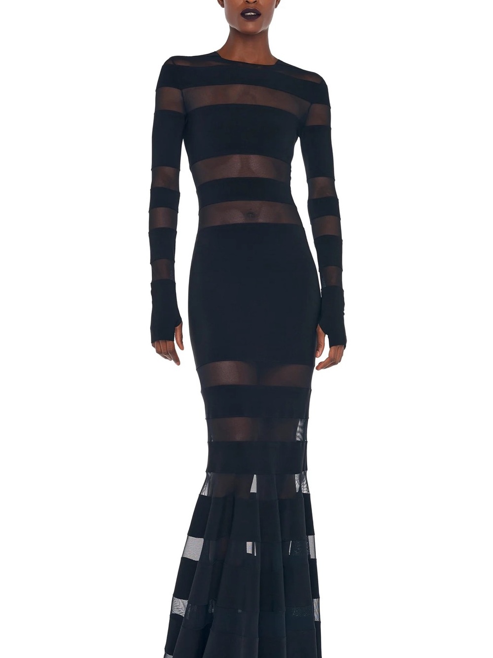 Norma Kamali Black Sheer-Panel Long Sleeve Mermaid Gown